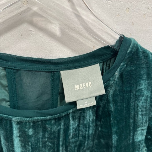 Anthropologie Maeve Emegald Green Velvet Chiffon Mesh Back Flowy Top Blouse M - Picture 3 of 5